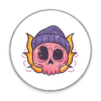 SKULL COMIC HIPSTER HELL SHIRT MOTIF GIFT - Round  fridge magnet - white - Front