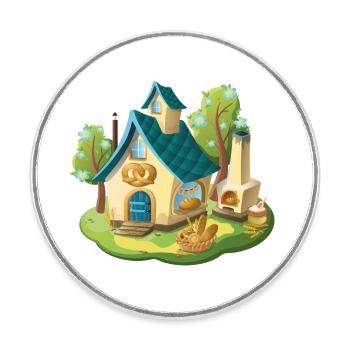 Maison de conte de fées Boulangerie Pain et Bretzel - Magnet rond - blanc - Devant
