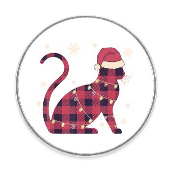 Chat avec bonnet thème Noël - Magnet rond - blanc - Devant