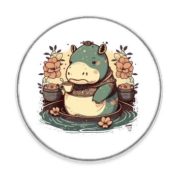 Hippo 5 - Round  fridge magnet - white - Front