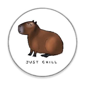 Capybara - just chill! - Round  fridge magnet - white - Front