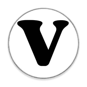Lettre v - Magnet rond - blanc - Devant