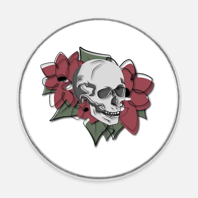 Crâne en fleurs - Magnet rond - blanc