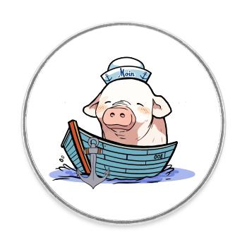 Sailor, Boat, Captain, Sailor, Piggy, Piglet - Round  fridge magnet - white - Front