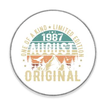 Août 1987 - Né en Août 1987 - Anniversaire - Magnet rond - blanc - Devant