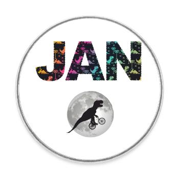 JAN - Beautiful boy name with dinosaur - Round  fridge magnet - white - Front