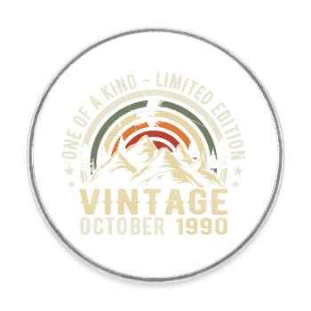 Anniversaire octobre 1990 - Born in October 1990 - Round  fridge magnet - white - Front