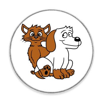 Dog Cat Two Friends Team Kitten 2 Duo Crew - Round  fridge magnet - white - Front