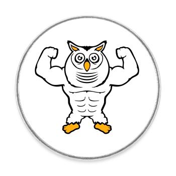 Eule Bodybuilder Muskeln Bizeps Posen Gym Rat Cool - Runder Kühlschrankmagnet - Weiß - Vorne