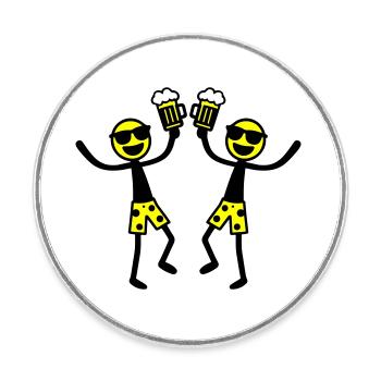 Strichmännchen Bier Party Urlaub - Runder Kühlschrankmagnet - Weiß - Vorne
