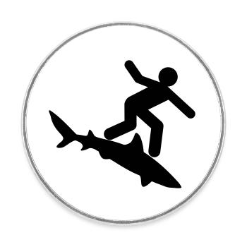 Shark - Surfer on shark - Round  fridge magnet - white - Front