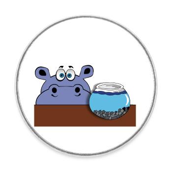hippopotame poisson aquarium verre poisson rouge animal - Magnet rond - blanc - Devant