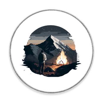 Feu de camp en camping en montagne Chemise de plein air - Magnet rond - blanc - Devant