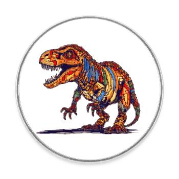 Dino éteint dans des graphismes de pixels colorés - Magnet rond - blanc - Devant