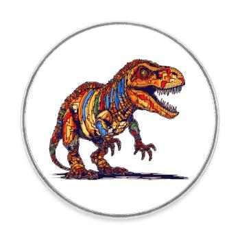 Pixel Dino dans le style des anciens graphismes de jeux vidéo - Magnet rond - blanc - Devant