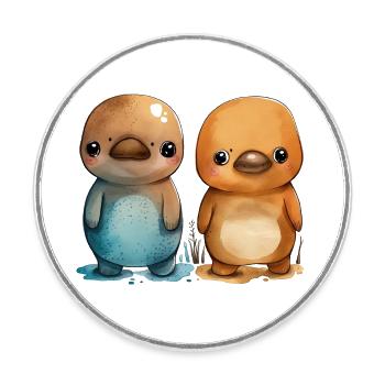 Platypus pair watercolor - Round  fridge magnet - white - Front