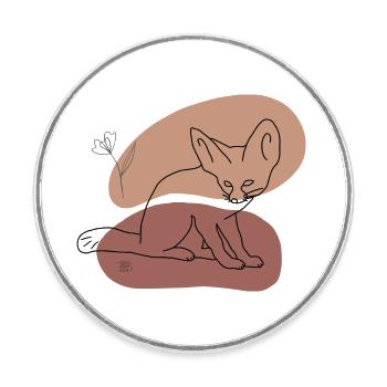 "Fennek", Boho Line Art Design, Serie "Desert" - Runder Kühlschrankmagnet - Weiß - Vorne