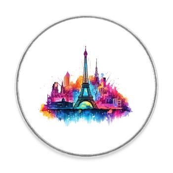 Paris Eiffel Tower France City Skyline Art - Round  fridge magnet - white - Front