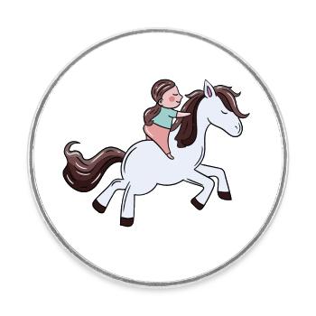 Cavalier Poney Fille Équitation Ross Poney Ferme Enfant - Magnet rond - blanc - Devant