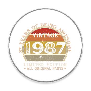 Né en 1987 - Vintage 1987 Anniversaire Rétro - Magnet rond - blanc - Devant