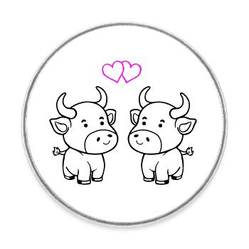 vache bébé amour - Magnet rond - blanc - Devant