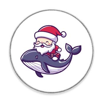 Baleine Père Noël Dessin animé - Magnet rond - blanc - Devant