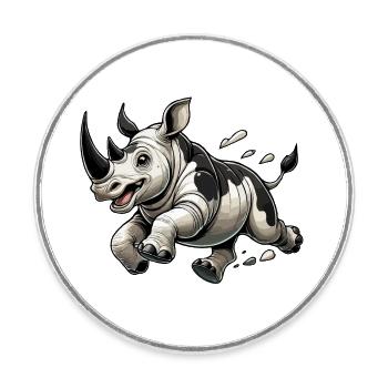 Rhinoceros Läuft - Runder Kühlschrankmagnet - Weiß - Vorne