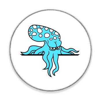 Oktopus hinter Mauer Zaun Schild Tasche guckt böse - Runder Kühlschrankmagnet - Weiß - Vorne