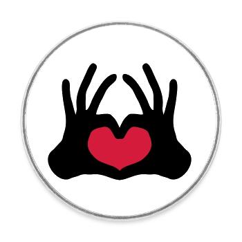 form outlined 2 hands pair of team hand signs half - Round  fridge magnet - white - Front