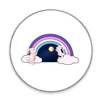 Regenbogen Fantasy Hasen Kinder Mond Sternenhimmel - Runder Kühlschrankmagnet - Weiß - Vorne