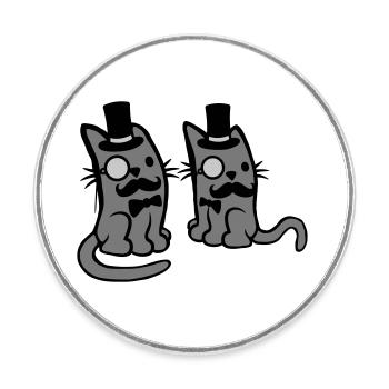 Herren 2 Katzen Freunde - Runder Kühlschrankmagnet - Weiß - Vorne