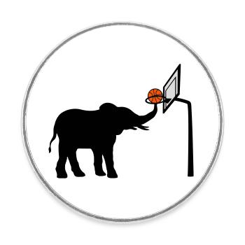 Basketball spielender Elefant Silhouette - Runder Kühlschrankmagnet - Weiß - Vorne