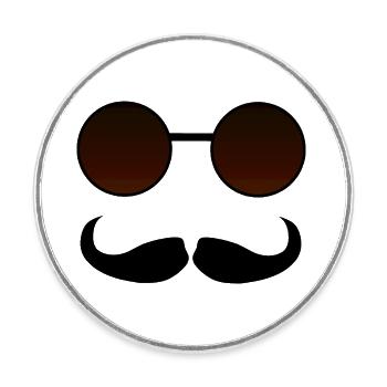 Hispter Moustache et Google - Magnet rond - blanc - Devant