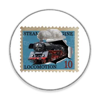 Timbre de locomotive à vapeur - Magnet rond - blanc - Devant