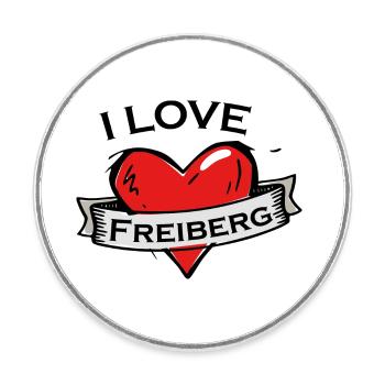 Freiberg - Ich liebe Stadtnamen in Tattoo Stil - Runder Kühlschrankmagnet - Weiß - Vorne