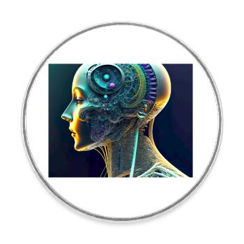 Mechanical brain - Round  fridge magnet - white - Front