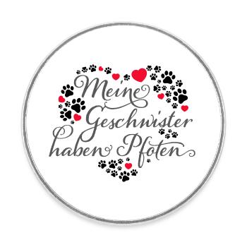 Herz mit Pfötchen | Meine Geschwister haben Pfoten - Runder Kühlschrankmagnet - Weiß - Vorne