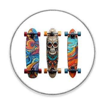 Cooles Longboard Design - Runder Kühlschrankmagnet - Weiß - Vorne