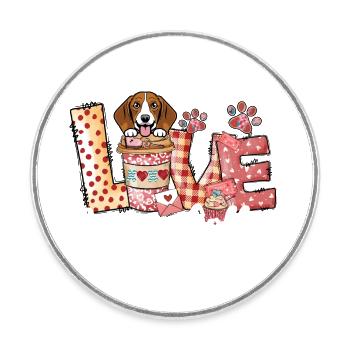 Beagle chien amateur de café chien maman Saint-Valentin - Magnet rond - blanc - Devant