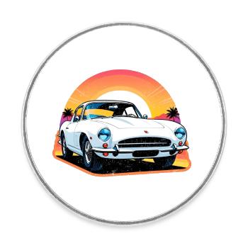 Oldtimer Sonnenuntergang - Runder Kühlschrankmagnet - Weiß - Vorne
