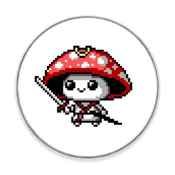 8bit Mushroom Samurai - Round  fridge magnet - white - Front