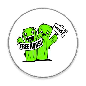 Free Hugs Kaktus Umarmung Gesicht Traurig Schild - Runder Kühlschrankmagnet - Weiß - Vorne