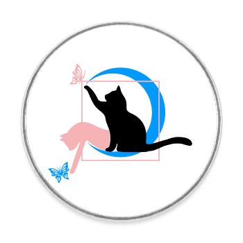 Le chat style Léonard de Vinci en cercle carré - Magnet rond - blanc - Devant