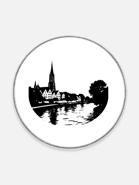 Donau in Ulm - Runder Kühlschrankmagnet - Weiß