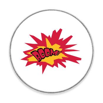 boom text fire flame hot tnt dynamite explode - Round  fridge magnet - white - Front