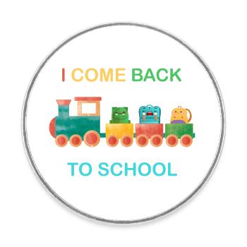 I come back to school, kids school,train - Round  fridge magnet - white - Front