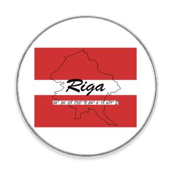 Riga - Hauptstadt mit GPS & Flagge - Runder Kühlschrankmagnet - Weiß - Vorne