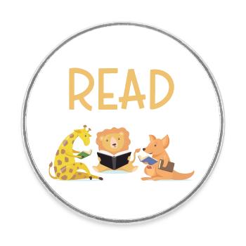 READ, giraffe, lion, kangaroo, books, reading, - Round  fridge magnet - white - Front