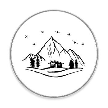 Berge, Hütte und Wald mit Sternenhimmel - Runder Kühlschrankmagnet - Weiß - Vorne