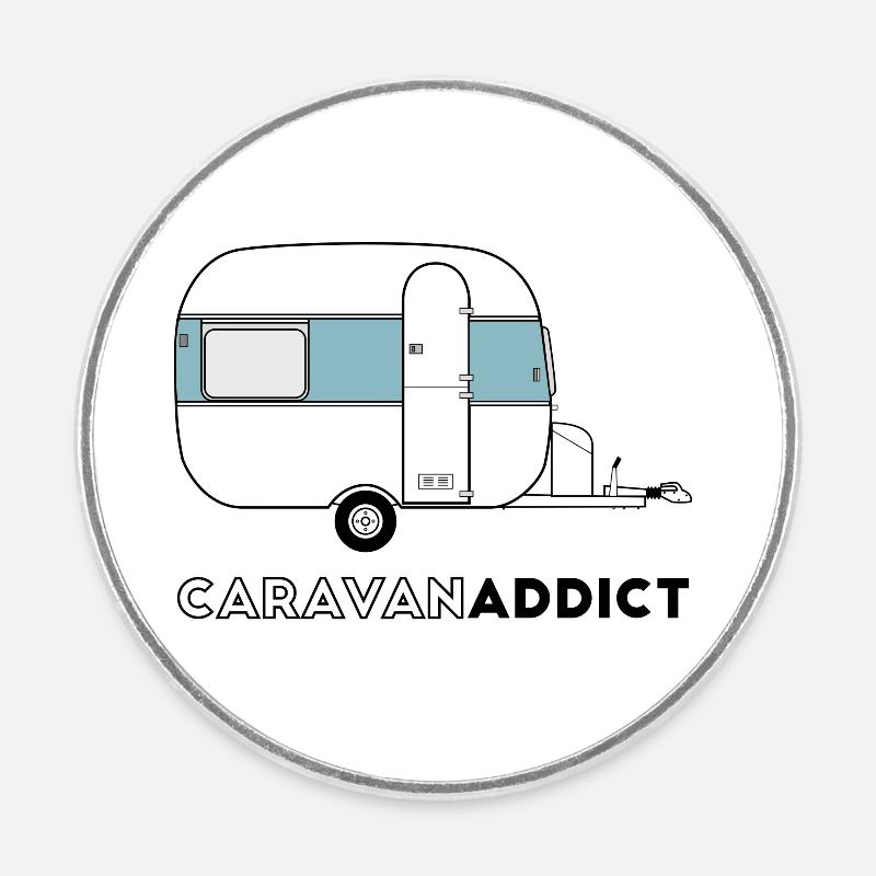 Caravane addict bleu gris - Magnet rond - blanc